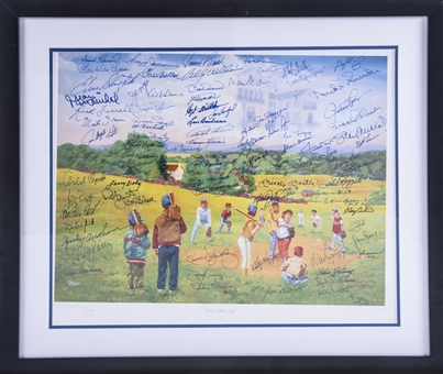 Hall of Famers Multi Signed Dick Perez "The Dream" Litho With Over 60 Signatures Including Mantle & DiMaggio In 29x24 Framed Display (JSA)